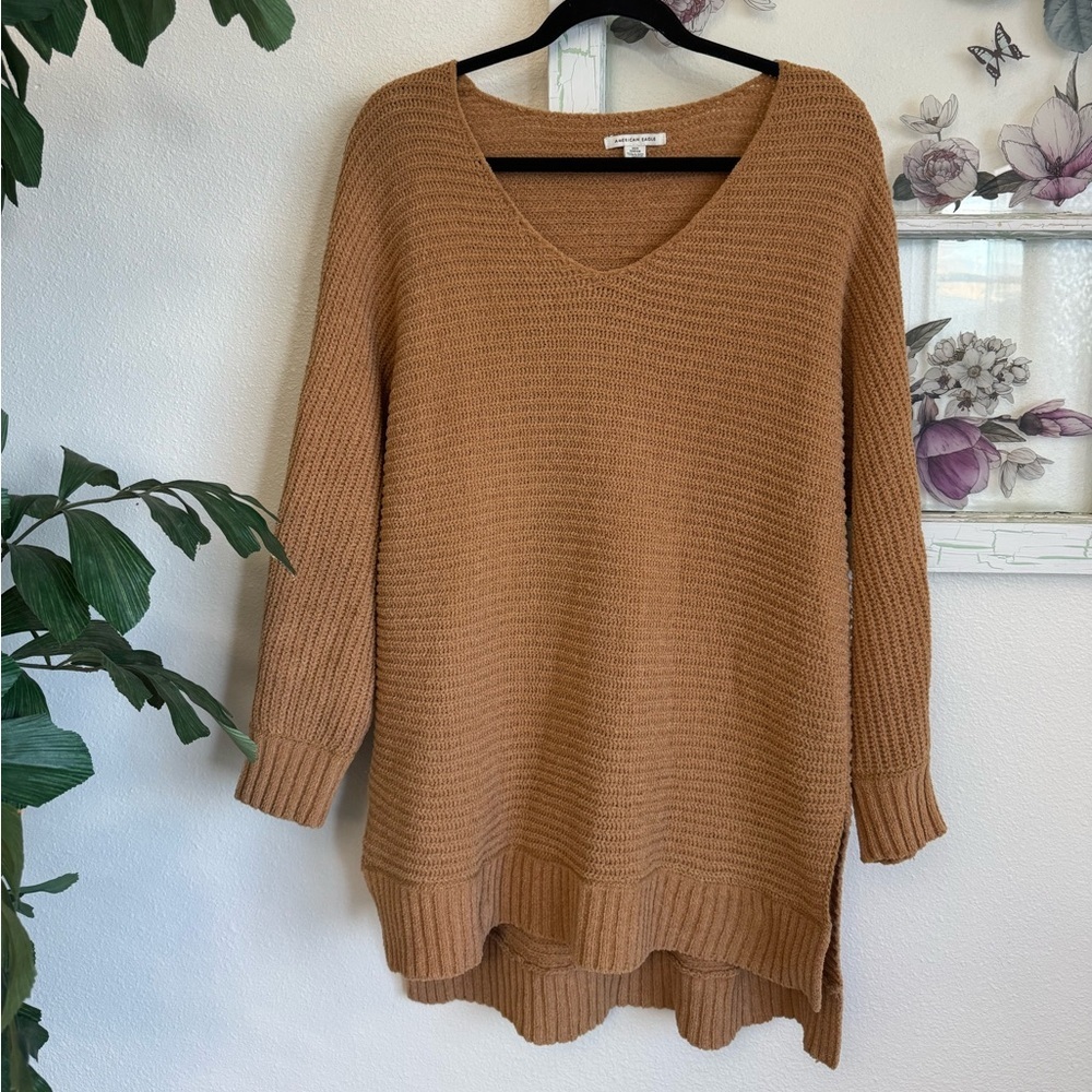 American Eagle Outfitters V-Neck Tan Sweater